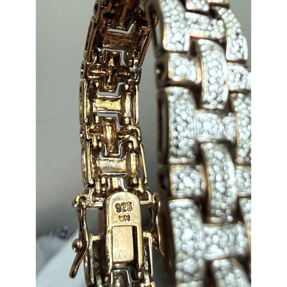 Sterling Silver 925 Gold Tone Tennis Round CZ Bracelet - Picture 4 of 4